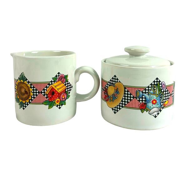 Sakura Mary Engelbreit 1994 Garden Time Creamer and Sugar Set-Excellent! - Picture 10 of 10